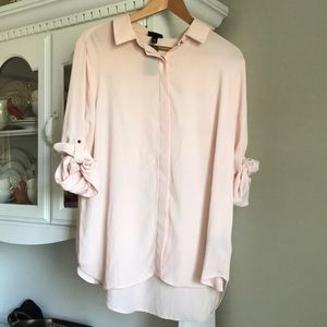 Blush pink polyester button up shirt with collar